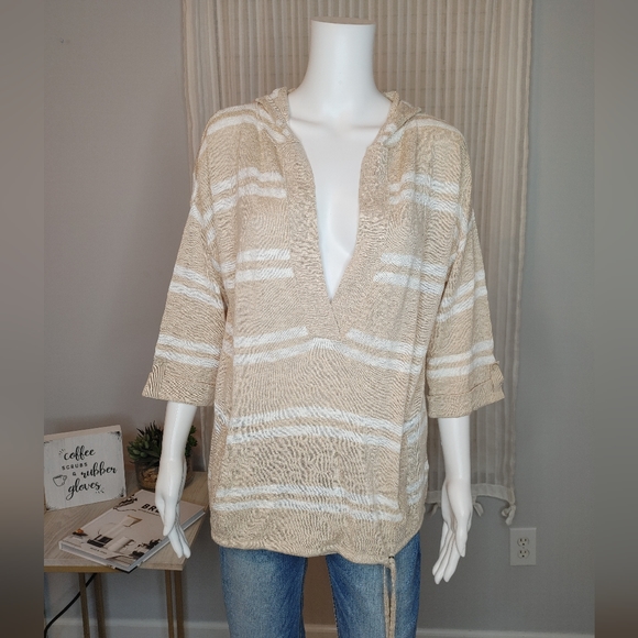 M BY MICHAEL STARS 2012 VINTAGE V-NECK HOODIE. STRIPED SIZE 1 (FITS LIKE M/L) - Picture 1 of 11